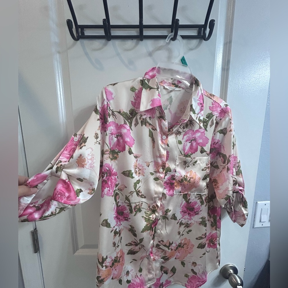 Pastels Floral Button Down Shirt - Pink and Cream